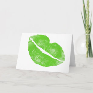 Large Green Irish Lipstick Blot on Transparent BG Holiday Card