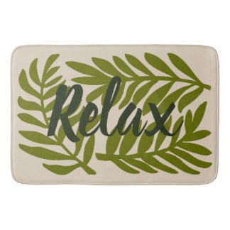 Large Green Leaf Nature 'Relax' Quote Bath Mat
