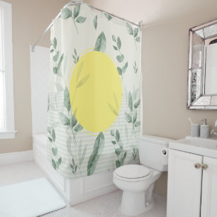 Large Green Leaves Sun Striped Shower Curtain