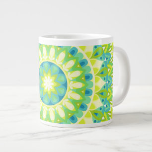 Large Green Mandala Nature Inspired Boho Oversized Coffee Mug