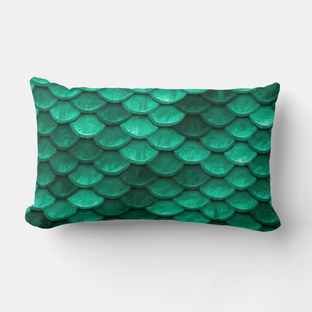 Large Green Mermaid Scales Lumbar Pillow (Front)