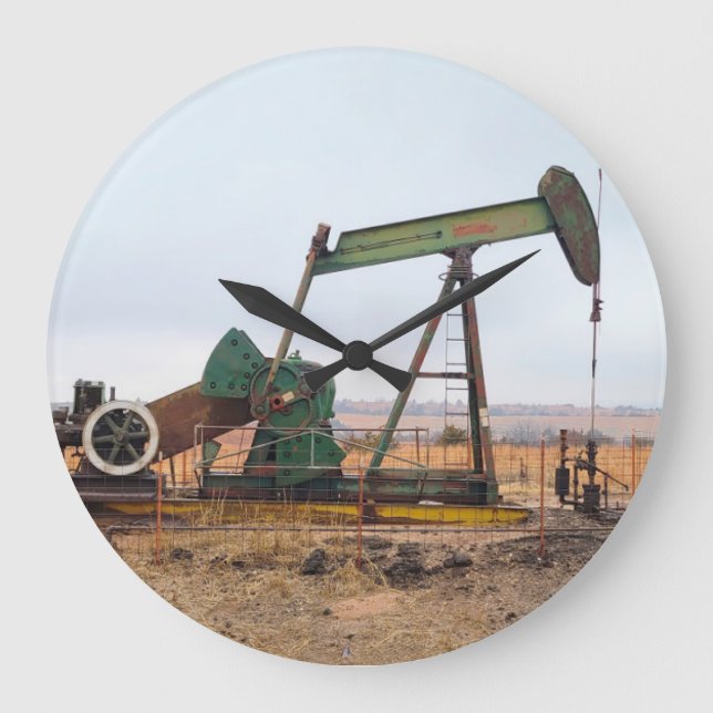Large Green Pumpjack in an Oil Field Clock (Front)
