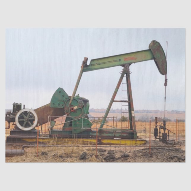Large Green Pumpjack in an Oil Field Tissue Paper (Front)