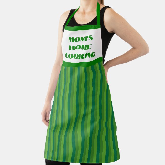 Large Green Striped Mom's Home Cooking Apron (Insitu)