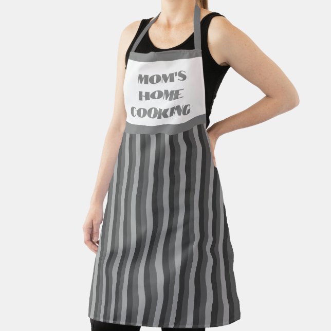 Large Grey Striped Mom's Home Cooking Apron (Insitu)