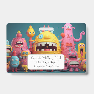 Large group of colourful monsters badge