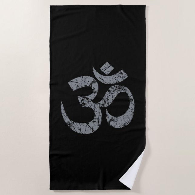 Large Grunge OM Symbol Spirituality Yoga Beach Towel (Front)