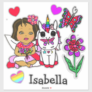 Large Hand Drawn Ethnic Fairy, Unicorn and Name