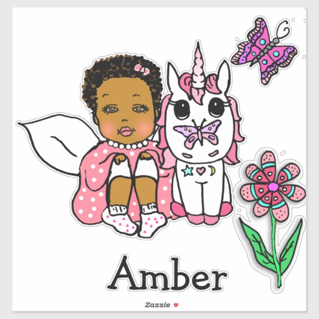 Large Hand Drawn Ethnic Fairy, Unicorn and Name (Sheet)