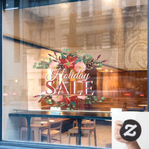 Large Holiday Sale with Poinsettias Window Cling