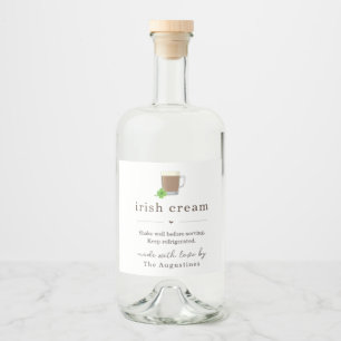 Large Homemade Irish Cream Liqueur Bottle Label