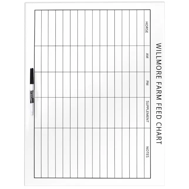 Large Horse Barn Feed Chart Equine Care Chart Dry Erase Board Zazzle