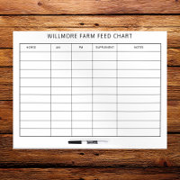Large Horse Barn Feed Chart Equine Care Chart