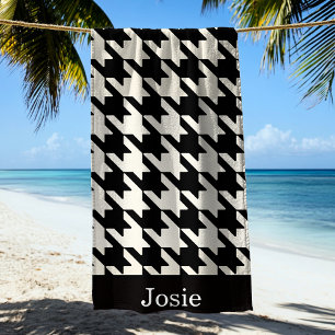 Large Houndstooth Black & White Beach Towel