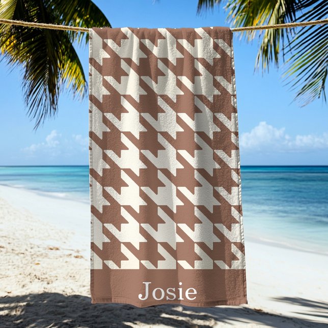 Large Houndstooth Pattern Mocha Mousse Beach Towel (Creator Uploaded)