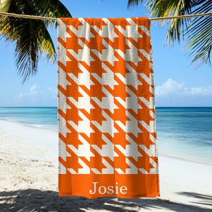 Large Houndstooth Pattern Orange Juice Beach Towel
