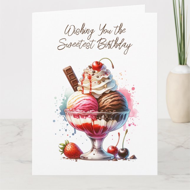 Large Ice Cream Sundae and Colouring Page Birthday Card (Front)