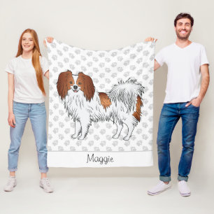 Large Image Of A Red And White Phalène With A Name Fleece Blanket