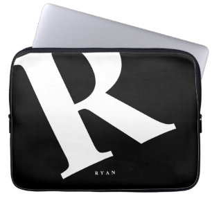 Large Initial   Modern Typography   Black Laptop Sleeve
