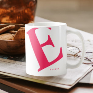 Large Initial Modern Typography Pink Coffee Mug
