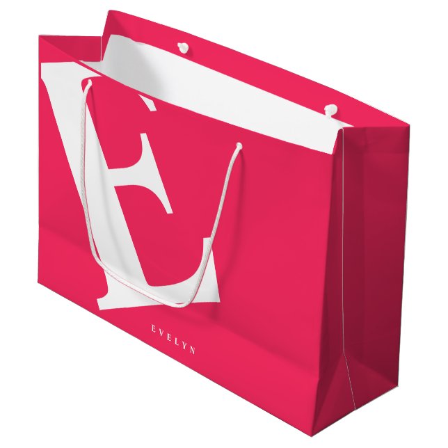 Large Initial | Modern Typography | Pink Gift Bag (Front Angled)