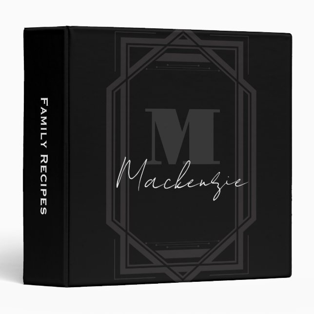 Large Initial Monogrammed Black Binder (Front/Spine)