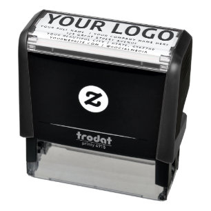 Large Inline Business Logo Return Address 4 lines Self-inking Stamp
