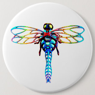 large iridescent dragonfly 6 inch round button
