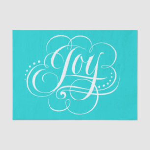 Large JOY Calligraphy Lettering Flourished Aqua Tissue Paper
