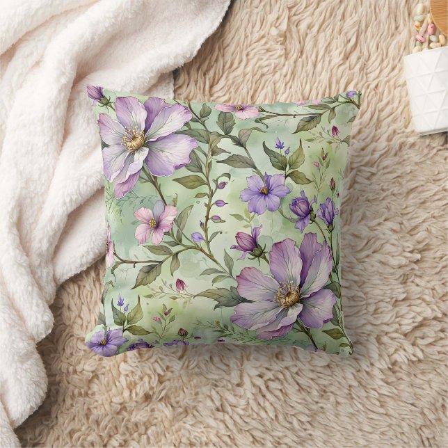 Large Lavender Flowers on Mint Throw Pillow (Blanket)