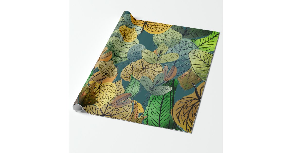 Large Leaf Foliage Green, Brown, Teal, Rust Wrapping Paper | Zazzle