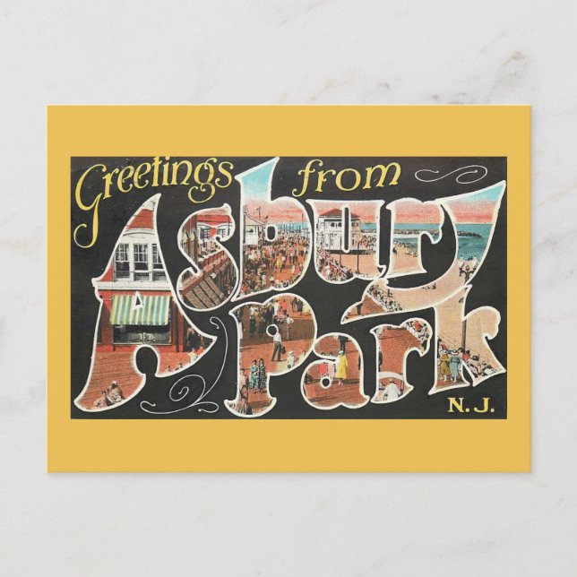 Large Letter Greetings, Asbury Park, NJ Vintage Postcard (Front)
