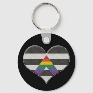 Large LGBT Ally Pride Flag Coloured Heart with Ace Keychain