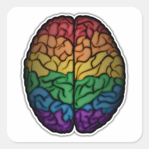 Large LGBTQ Pride Rainbow Brain Vector Square Sticker