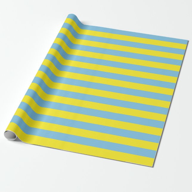 Large Light Blue and Yellow Stripes Wrapping Paper (Unrolled)