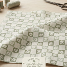 Large Light Green Daisy Chequerboard Natural Linen