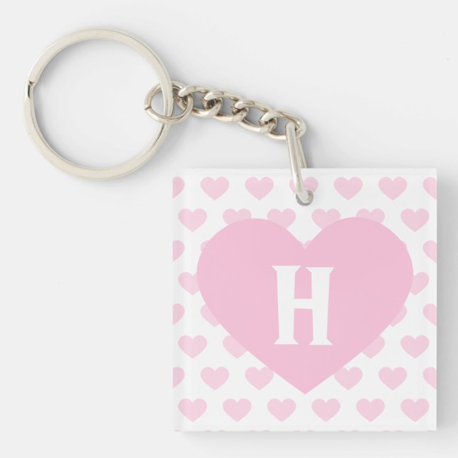 Large Light Pink Heart - Monogram Keychain (Front)