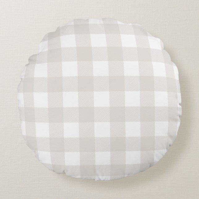 Large Light Taupe Buffalo Plaid Farmhouse Decor  T Round Pillow (Front)