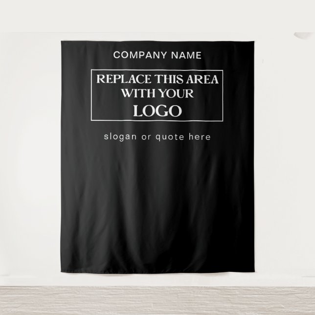 Large Logo Company Name Slogan Black Backdrop Tapestry (Front)