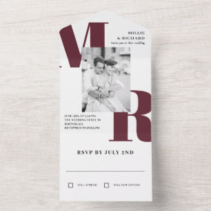 Large Marsala Initials Typography Photo Wedding All In One Invitation