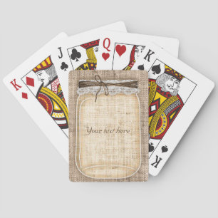 Large Mason Jar with Burlap & Lace Rustic Custom Playing Cards