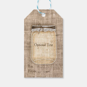 Large Mason Jar with Burlap & Lace Rustic Wedding Gift Tags