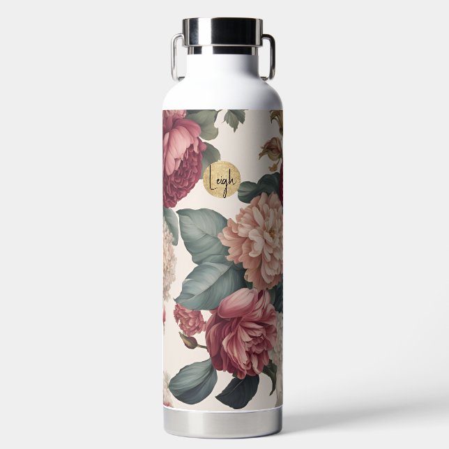 Large Mauve and Pink Peonies Water Bottle (Front)