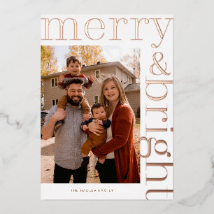 large merry & bright with modern design foil holiday card