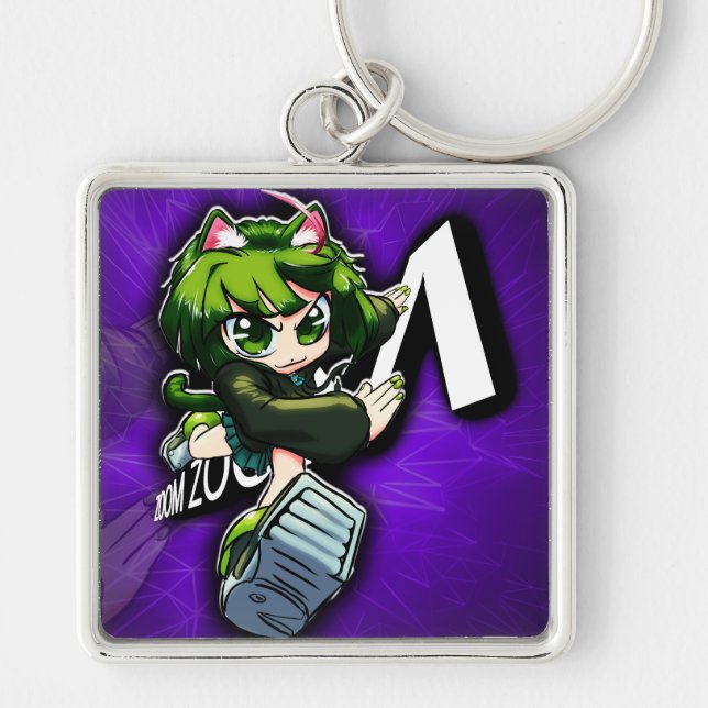Large Metal Cachy Tan zoom keychain (Front)