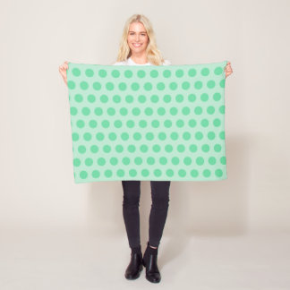 Large mint green polka dots pattern, retro style fleece blanket