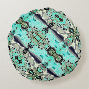 Large mirroring of aquamarine and grey shades round pillow