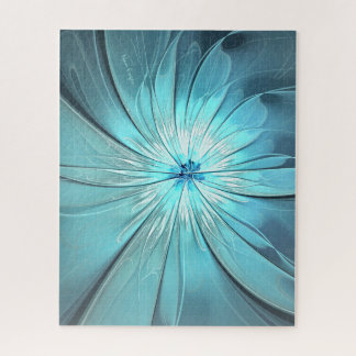 Large Modern Aqua Flower White Center Puzzle