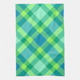 Large Modern Bias Plaid, Jade Green & Turquoise Kitchen Towel
