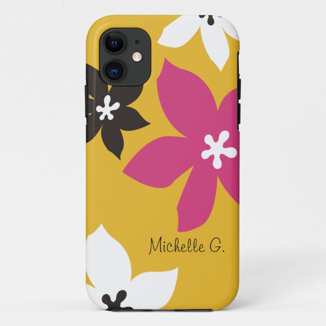 Large modern flower print personalized yellow pink Case-Mate iPhone case (Back)